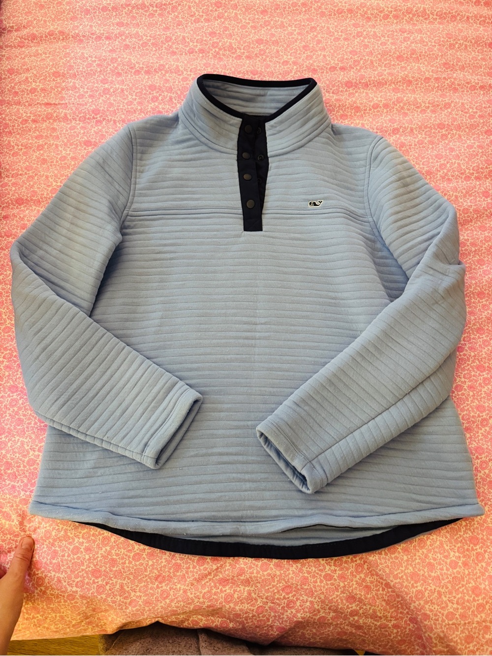 Vineyard Vines Light Blue Quarter-Snap Pullover with Navy Trim Sz M